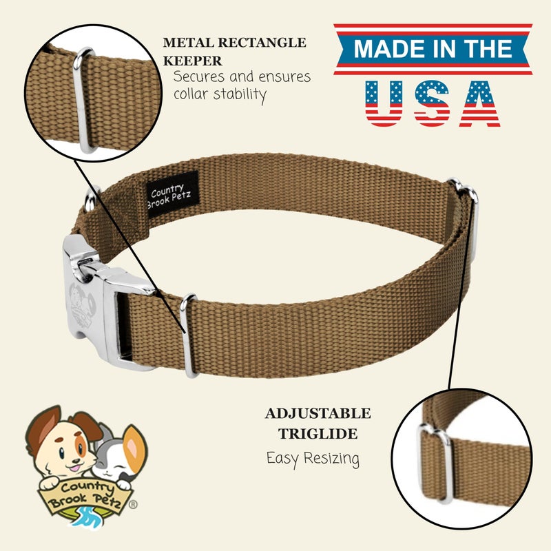Country Brook Design Country Brook Petz - Premium Nylon Dog Collar with Metal Buckle for Small Medium Large Breeds - 10+ Warm Colors (Extra Large, 1 Inch, Coyote Tan) - Image 5